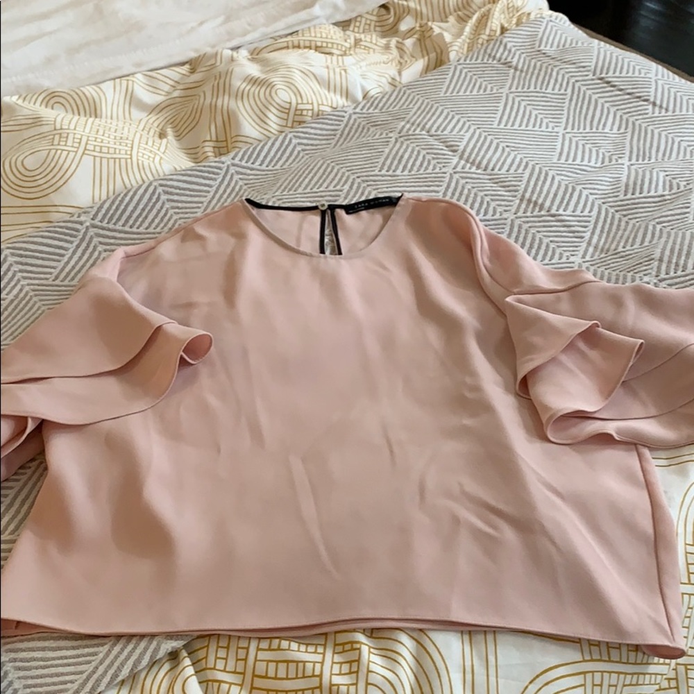 Zara pink blouse with ruffle detail size M